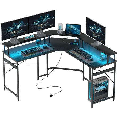 HOMCOM L Shaped Desk Corner Computer Desk with Monitor Stand, Black by HOMCOM