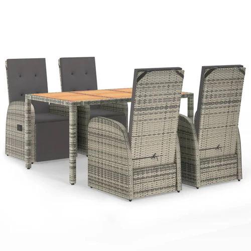 vidaXL vidaXL 5 Piece Garden Dining Set Grey Poly Rattan&Solid Wood Acacia - Garden Set
