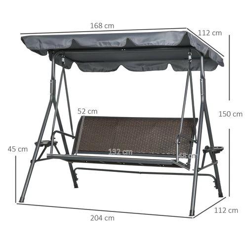 Outsunny Outsunny 3 Seater Garden Swing Seat Bench with Adjustable Canopy, Rattan Seat - Hammocks