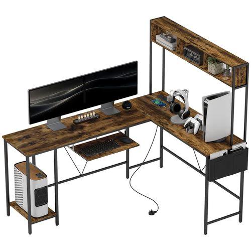HOMCOM Reversible Corner Desk w/ USB Port, Long Computer Desk for 2 Person - Desk