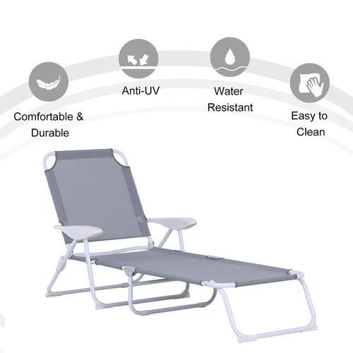 Outsunny Outsunny Folding Sun Lounger Garden Reclining Lounge Chair 4Level Backrest - Sun Lounger