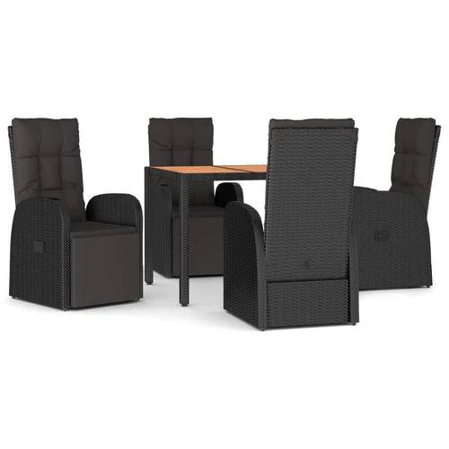 vidaXL 5 Piece Garden Dining Set Black Poly Rattan&Solid Wood Acacia - Garden Set