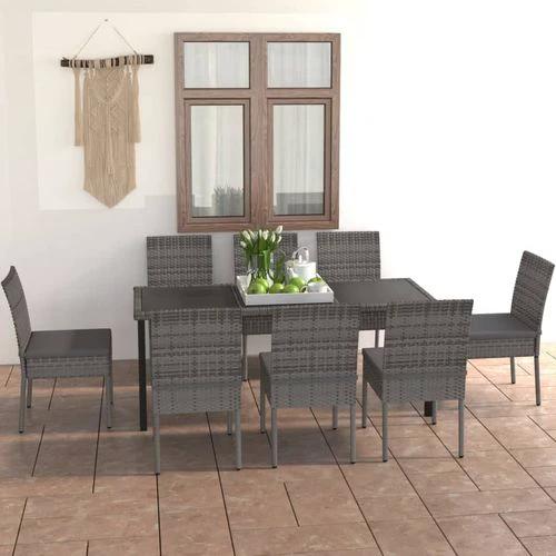 vidaXL vidaXL 9 Piece Outdoor Dining Set with Cushions Poly Rattan Grey - Garden Set