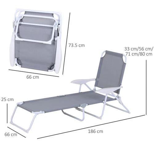 Outsunny Outsunny Folding Sun Lounger Garden Reclining Lounge Chair 4Level Backrest - Sun Lounger