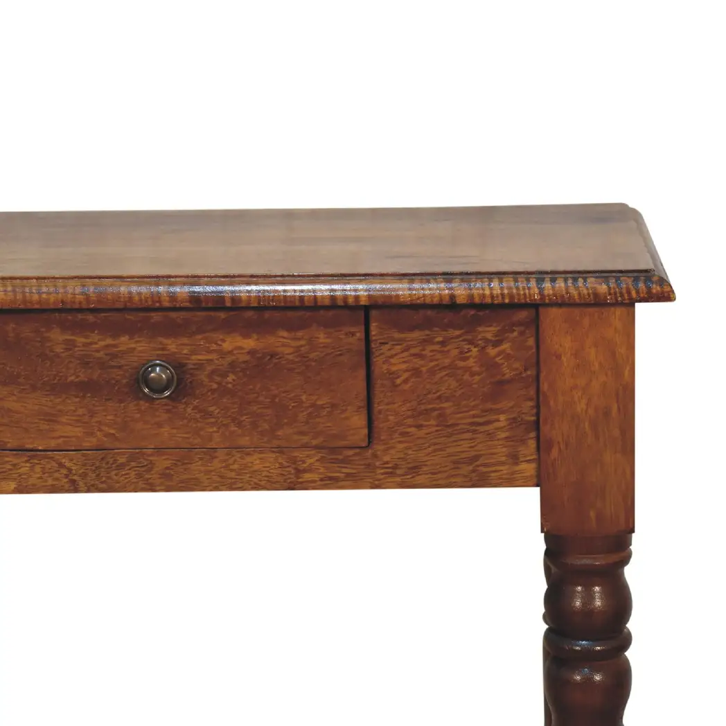 Artisan Furniture Artisan Furniture Solid Wood Chestnut Turned Leg Writing Desk, 1 Drawer, Brown - Desk