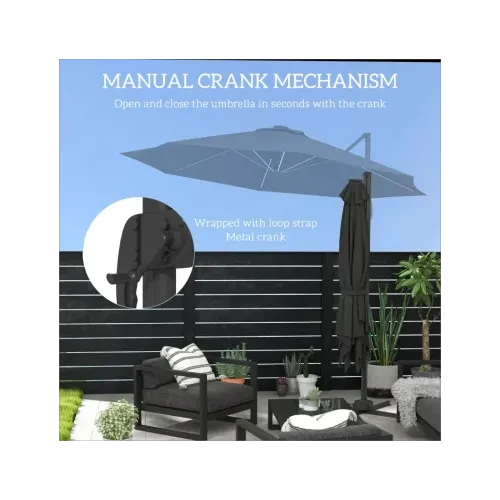 Outsunny Outsunny 3(m) Solar LED Cantilever Parasol Adjustable Garden Umbrella Dark Grey - Parasol