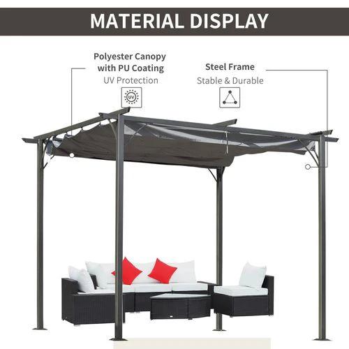 Outsunny 3x3 m Metal Pergola Gazebo Awning Retractable Canopy Grey 3x3m - Uncategorized Gazebos
