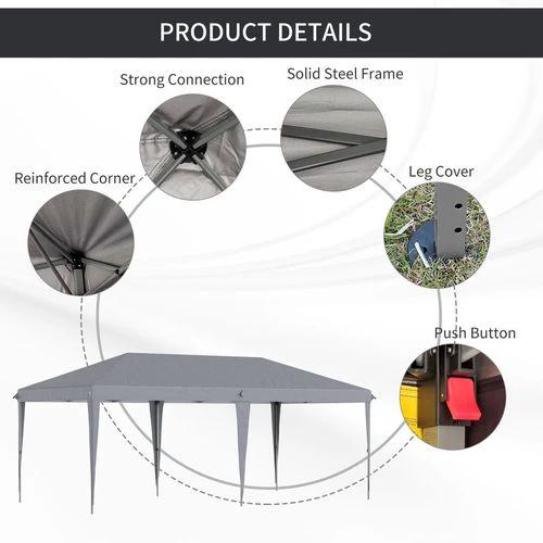 3 x 6 m Pop Up Gazebo Patio Party Event Heavy Duty Canopy Grey by Outsunny