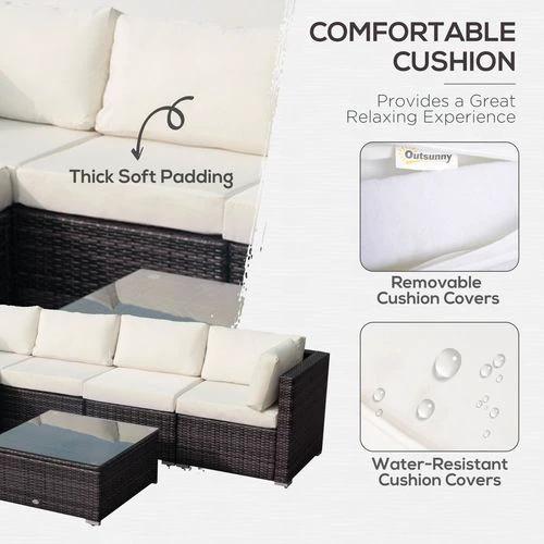 Outsunny Outsunny 6 Pieces Rattan Furniture Set Garden Sofa Conservatory Wicker Brown - Garden Sofa Sets