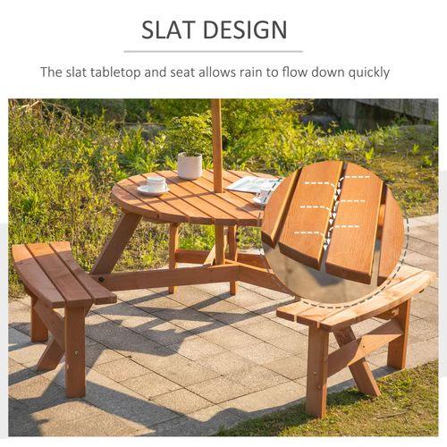 Outsunny Outsunny Round Table W/3 Attached Benches-Fir Wood - Garden Table