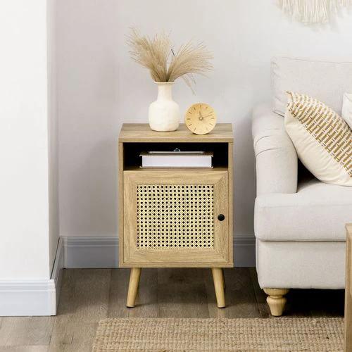 HOMCOM HOMCOM Nightstand, Rattan Bedside Table, Sofa Side Table w/ Cabinet, Shelf - Bedside Table
