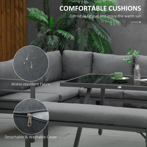 Outsunny 8-Seater Aluminium Garden Dining Sofa Furniture Set with Cushions by Outsunny