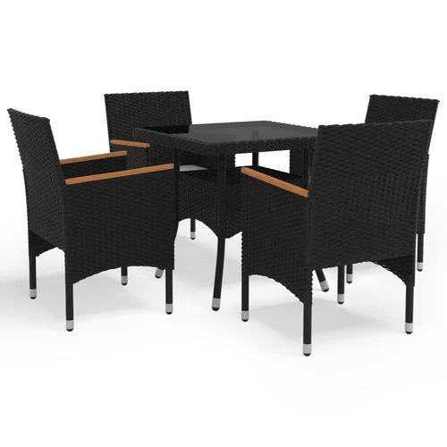 vidaXL 5 Piece Garden Dining Set Poly Rattan and Tempered Glass Black - Garden Set