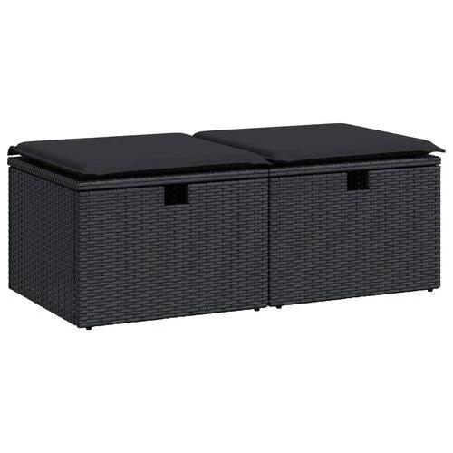 vidaXL 2 Piece Garden Sofa Set with Cushions Black Poly Rattan Acacia by vidaXL