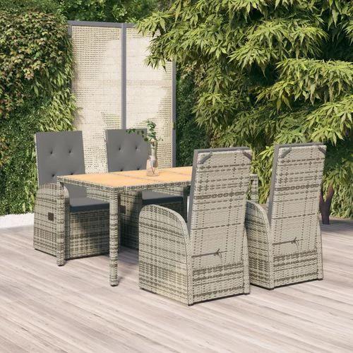vidaXL 5 Piece Garden Dining Set Grey Poly Rattan&Solid Wood Acacia - Garden Set