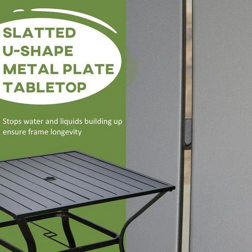 Outsunny Garden Table with Parasol Hole for Four, Slatted Metal Plate Top by Outsunny
