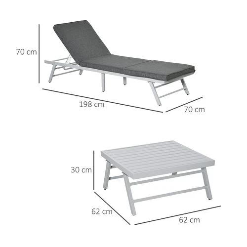 3Pc Garden Seating Set w/ Convertible Sofa Lounge Table Grey Coffee by Outsunny