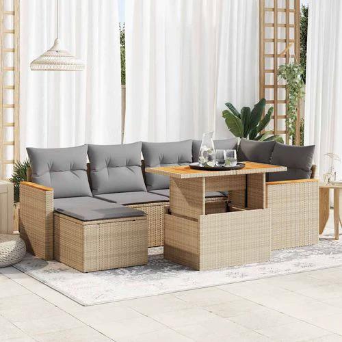 vidaXL 7 Piece Garden Sofa Set with Cushions Beige Poly Rattan Acacia by vidaXL