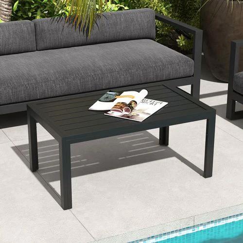 Outsunny Outdoor Side Table Garden Table with Steel Frame and Slat Top Black by Outsunny