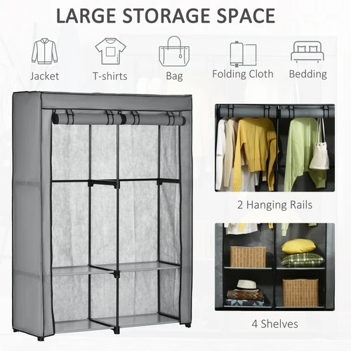 Durable Portable Fabric Wardrobe 170x118x49 cm with 4 Shelves and 2 Hanging Rails for Easy Storage and Organization - Wardrobe