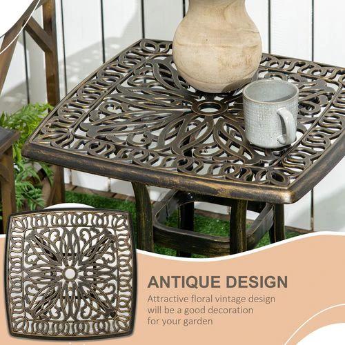 Outsunny Outsunny 54 x 54cm Aluminium Outdoor Garden Side Table w/ Umbrella Hole, Bronze - Garden Table
