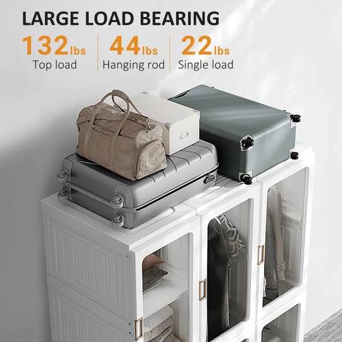 HOMCOM Portable Wardrobe 104x50x170cm Modular Storage with Clear Doors and Hanging Rods for Home Organization by HOMCOM