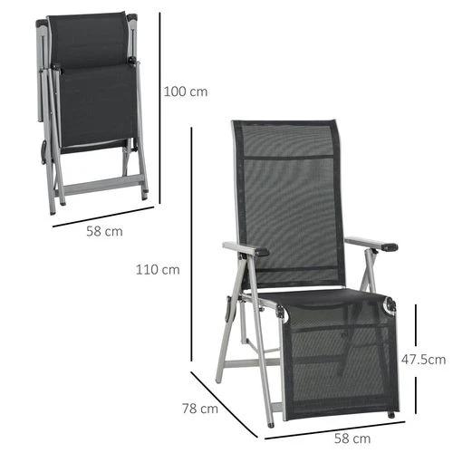 Outsunny Sun Lounger 10-Position Adjustable Folding Reclining Chairs with Footrest-Grey - Sun Lounger