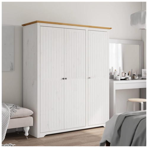 vidaXL Wardrobe BODO White and Brown 151.5x52x176.5cm Solid Wood Pine by vidaXL