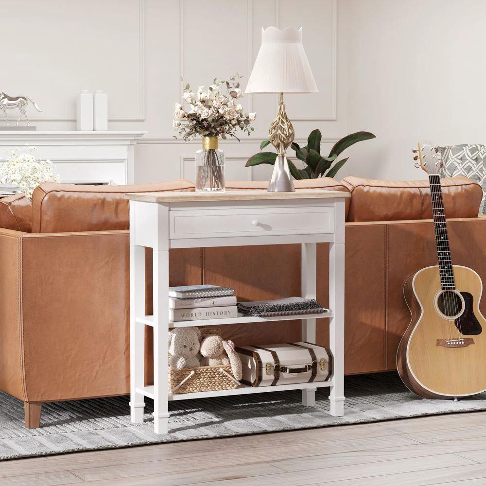 MDF Wide Drawer Console Table White by HOMCOM