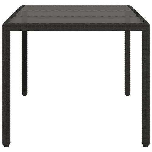 vidaXL Garden Table with Glass Top Black 150x90x75 cm Poly Rattan by vidaXL