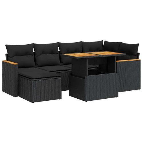 vidaXL 7 Piece Garden Sofa Set with Cushions Black Poly Rattan Acacia by vidaXL