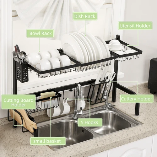 Unbranded Space Saving Over The Sink Dish Drying Rack 93x30x52 Centimeters 2 Tier Adjustable Design for Small Kitchen Spaces -
