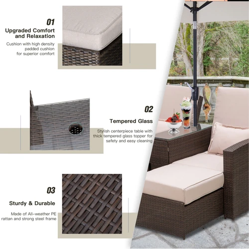 Outsunny Premium Double Rattan Sun Lounger Sofa Set 195cm with Thick Cushions for Outdoor Relaxation - Sun Lounger