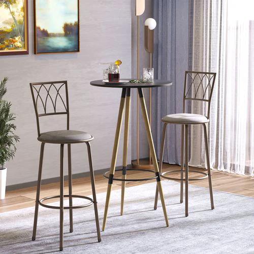 Set of 2 Bar Chairs Swivel Armless Upholstered Metal Frame Barstools - Bar Stool