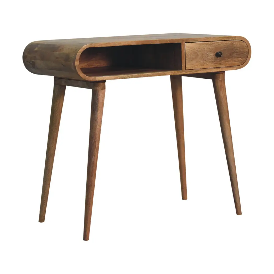 Artisan Furniture Artisan Furniture Solid Wood Curved Oak-ish Writing Desk, 1 Drawer & 1 Shelf, Beige - Desk