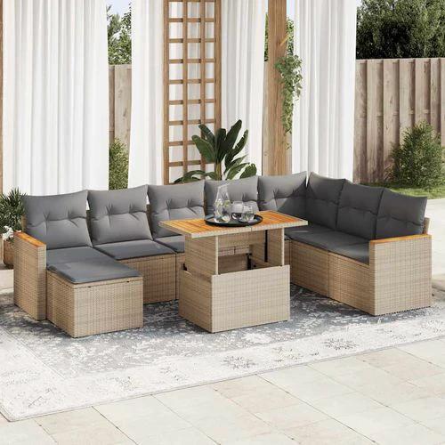 vidaXL 9 Piece Garden Sofa Set with Cushions Beige Poly Rattan Acacia by vidaXL