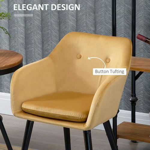 2 Pieces Modern Upholstered Fabric Bucket Seat Dining Room Armchairs - Yellow by HOMCOM