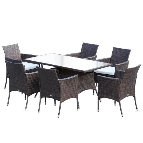 Outsunny 7Pc Rattan Garden Furniture Dining Set: 1 x Rectangular - Uncategorized Garden Set