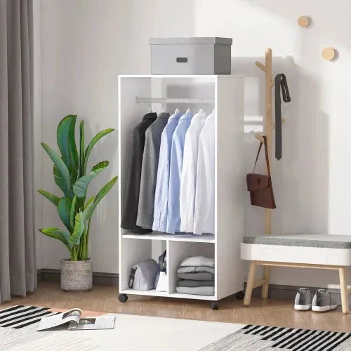 Unbranded Open Wardrobe Clothes Rail Bedroom Clothes Storage w/ Hanging Rod Shelves White - Wardrobe
