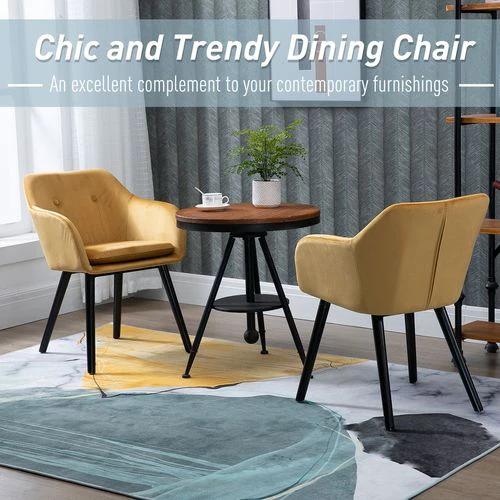 2 Pieces Modern Upholstered Fabric Bucket Seat Dining Room Armchairs - Yellow by HOMCOM