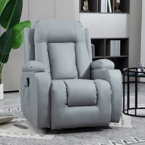 HOMCOM Manual Recliner Chair with 8 Massage Functions and Heat for Ultimate Relaxation in Light Grey - Recliner