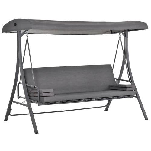 2-in-1 Swing Chair 3 Seater Bench Hammock Bed Adjustable Canopy Pillow, Grey by Outsunny