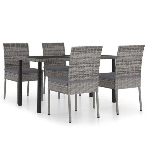 vidaXL vidaXL 5 Piece Outdoor Dining Set with Cushions Poly Rattan Grey - Garden Set