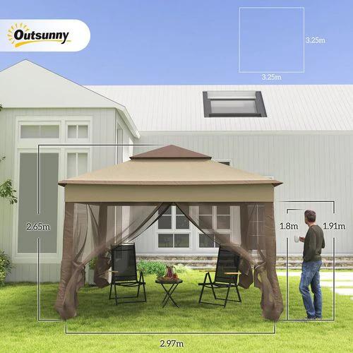 Gazebo, 325Lx325Wx295H cm-Khaki/Brown by Outsunny