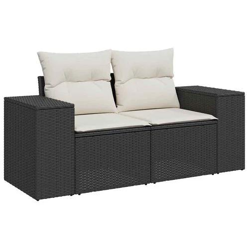 vidaXL vidaXL 9 Piece Garden Sofa Set with Cushions Black Poly Rattan Acacia - Garden Sofa Sets
