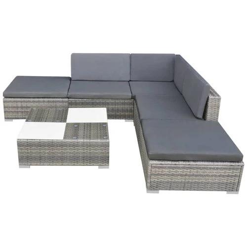 6 Piece Garden Lounge Set with Cushions Poly Rattan Grey by vidaXL
