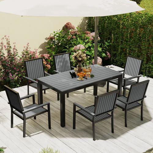 Outsunny Outsunny 6 Seater Aluminium Garden Dining Set with Stackable Chairs, Grey - Garden Set