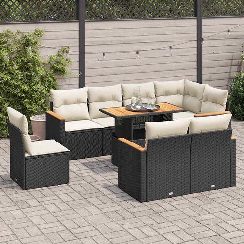 vidaXL vidaXL 9 Piece Garden Sofa Set with Cushions Black Poly Rattan Acacia - Garden Sofa Sets