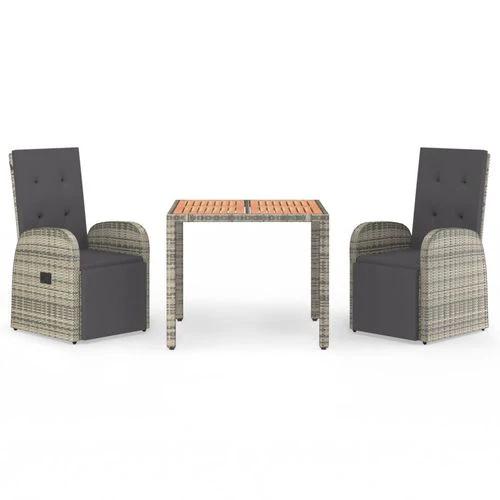 vidaXL vidaXL 3 Piece Garden Dining Set Grey Poly Rattan&Solid Wood Acacia - Garden Set