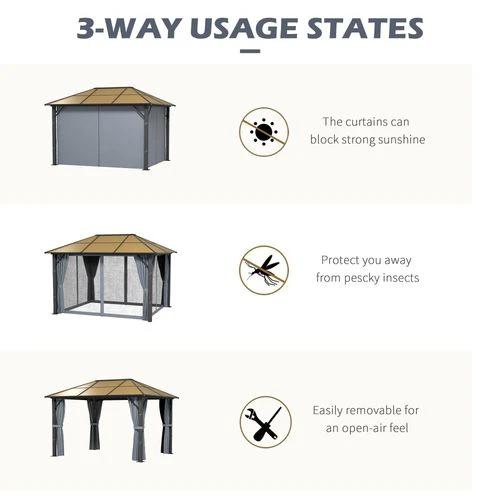Outsunny 3 x 3.6m Hardtop Gazebo with Aluminium Frame and Curtains by Outsunny
